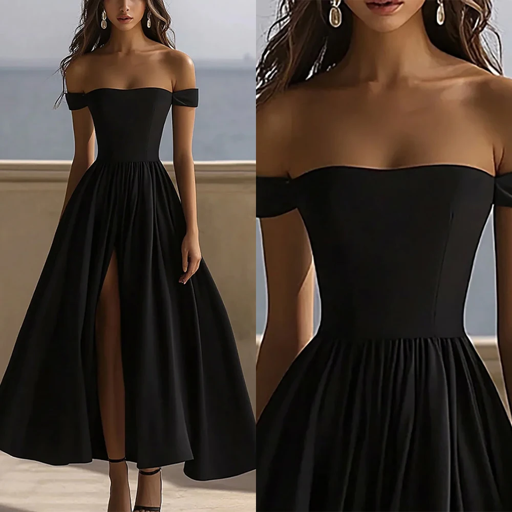 Customized Strapless Off Shoulder Black Ankle Length Vestidos De Fiesta Para Bodas Pageant Dresses Women فساتين حفلات التخرج
