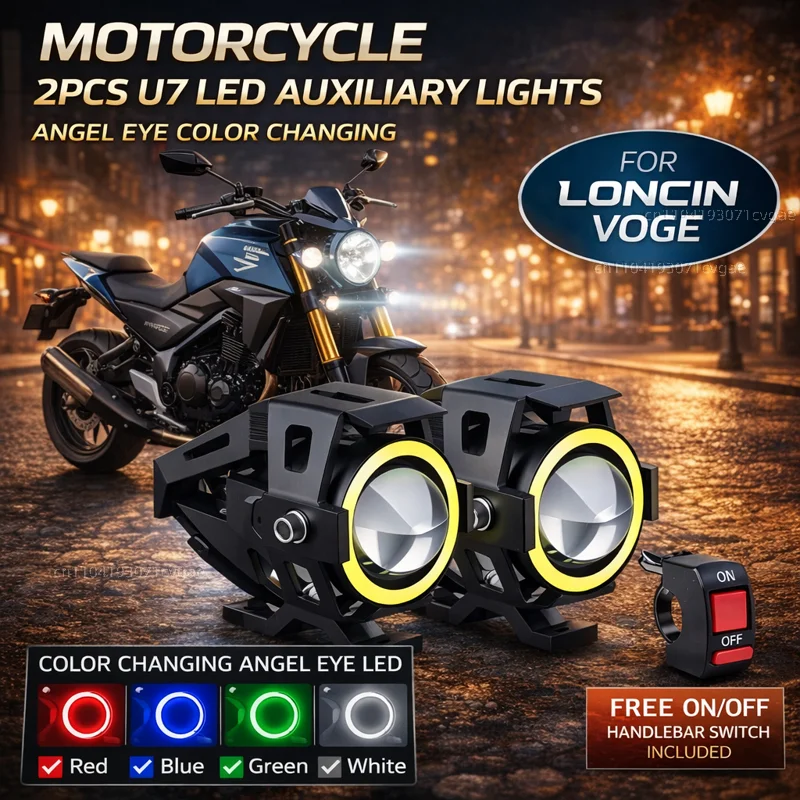 Waterproof Motorcycle LED Headlight 3000LMW U7 Motorbike LED Driving Fog Spot Light with Switch For Loncin Voge DS525X DS900X