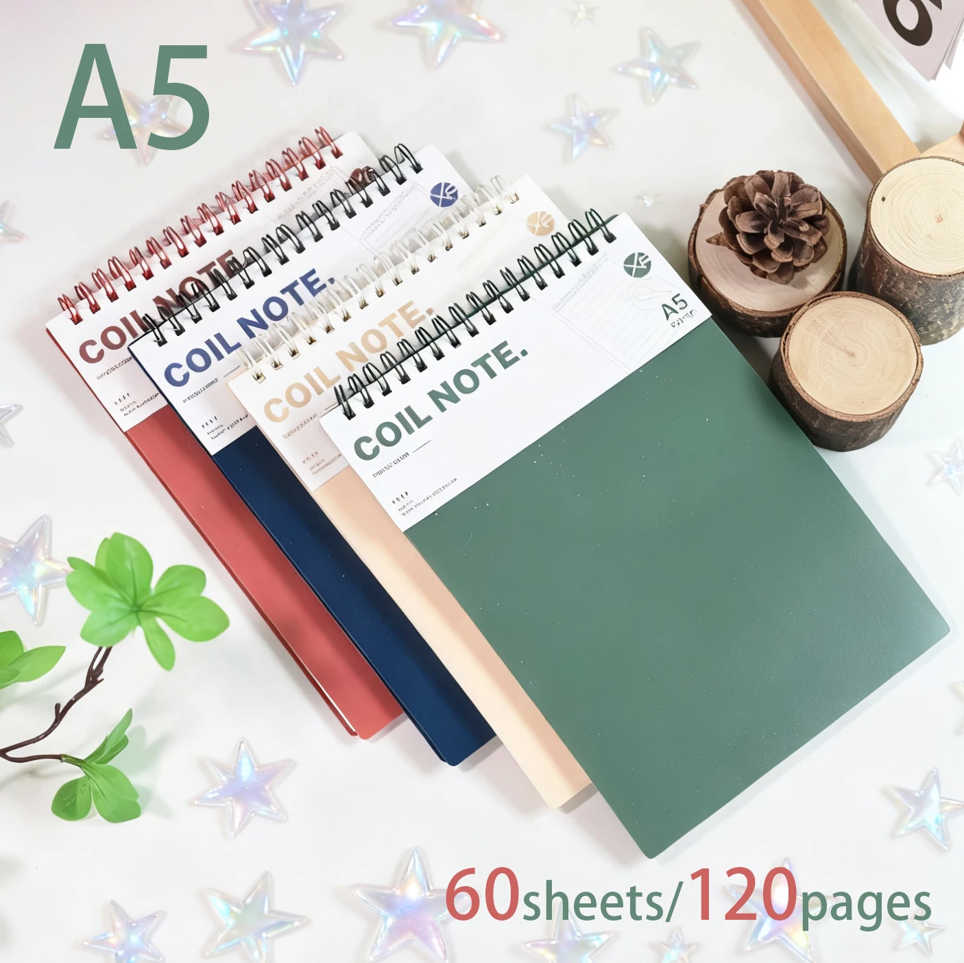 A5 Top Flip Spiral Notebook 60 Sheets, Vintage Solid PP Cover Lined Notepad, COIL NOTE Wire Bound Journal Student Office Writing