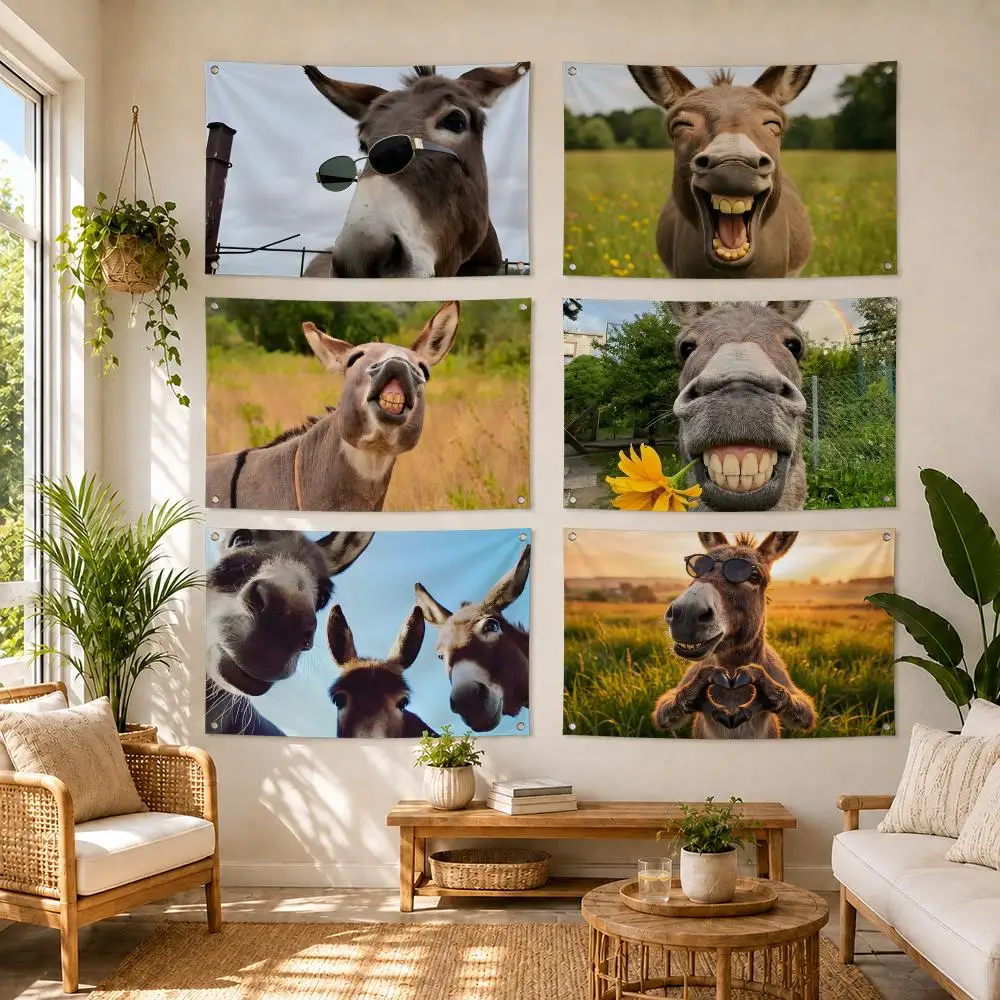 Smile Donkey Meme Funny Flags Flag Soft skin-friendly Durable Tapestry Outdoor party Home living room bedroom Decoration