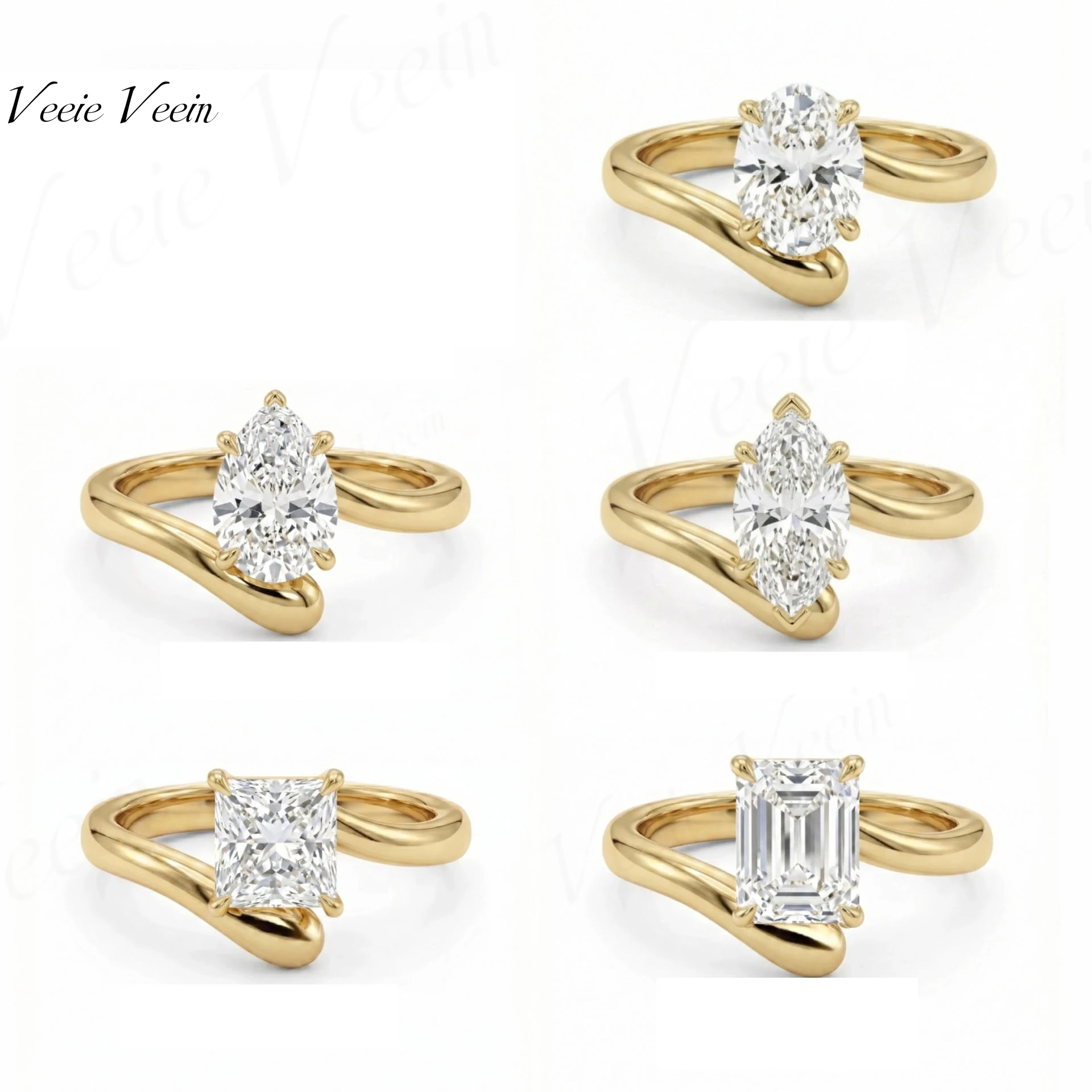 MuShan Jewelry 1 Carat Moissanite Engagement Ring S925 Sterling Silver Ring With Marquise Emerald Pear Cut Center Stones
