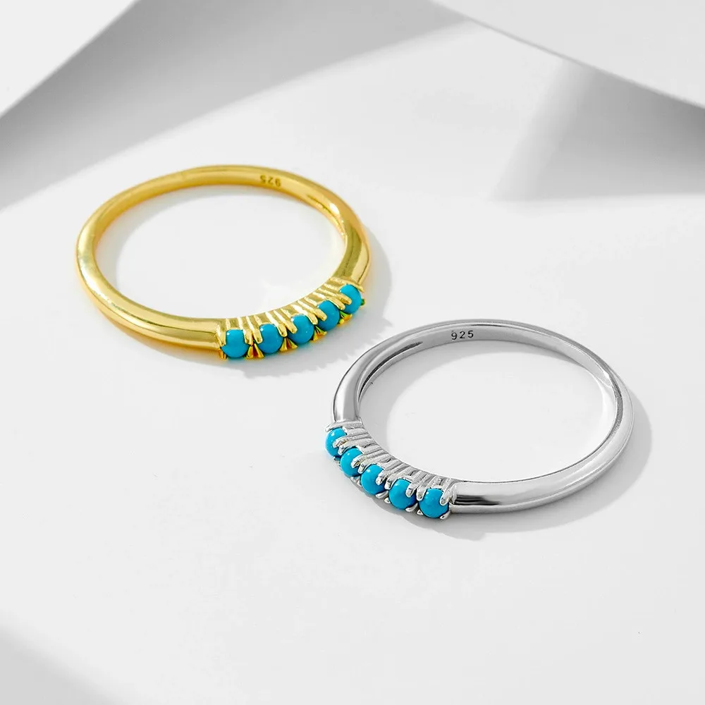 

925 Silver Cool Ring - Turquoise + Eur-US Unique, Ins Minimalist Versatile Index Band