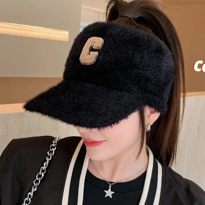 Winter Hats For Women 2023 Fashion Letter C Knitted Hat Female Winter Warm Outdoor Sport Golf Ponytail Baseball Caps Gorro Visor