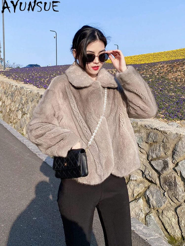AYUNSUE Luxury Whole Mink Fur Jacket Woman Natural Min Fur Jacket for Woman Clothes High Quality New in Outerwears Кофта С Мехом