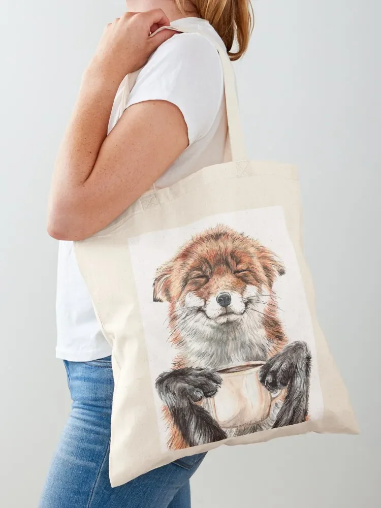 Morning Fox - cute coffee animal Tote Bag reusable shopping bag shopping cart bags Tote Bag