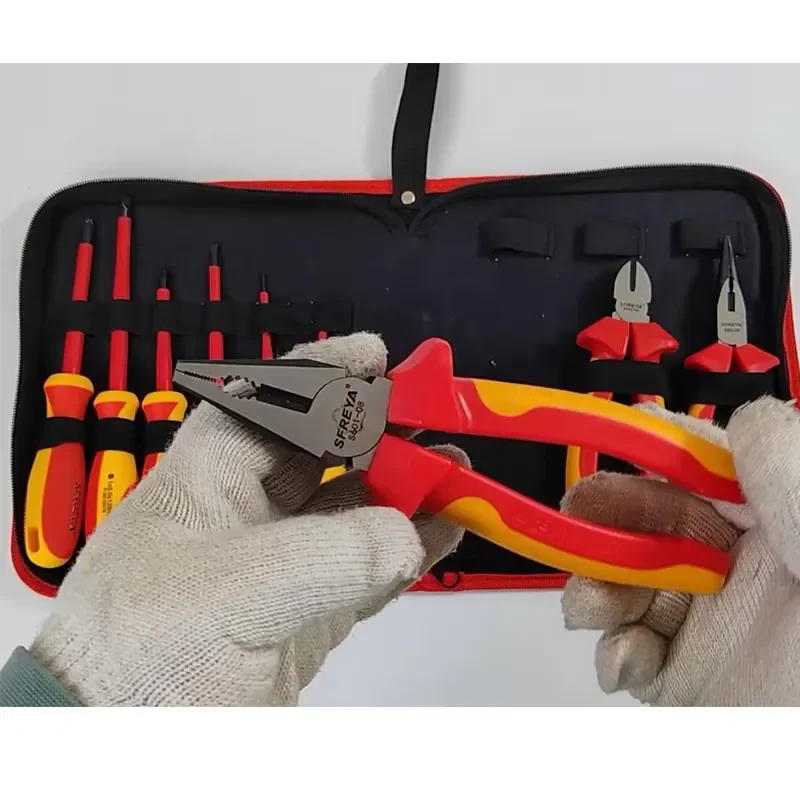 S670A-9 SFREYA VDE 1000V Insulated Insulation Tools case Double Color 9pcs Screwdriver and Pliers Set Kit