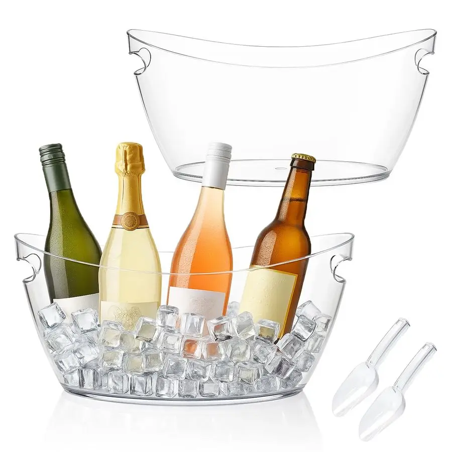 

Clear Acrylic Ice Buckets for Parties 5.5L Each Large Plastic Beverage Tubs with Scoops Wine Bucket Chiller for Parties, Drink B