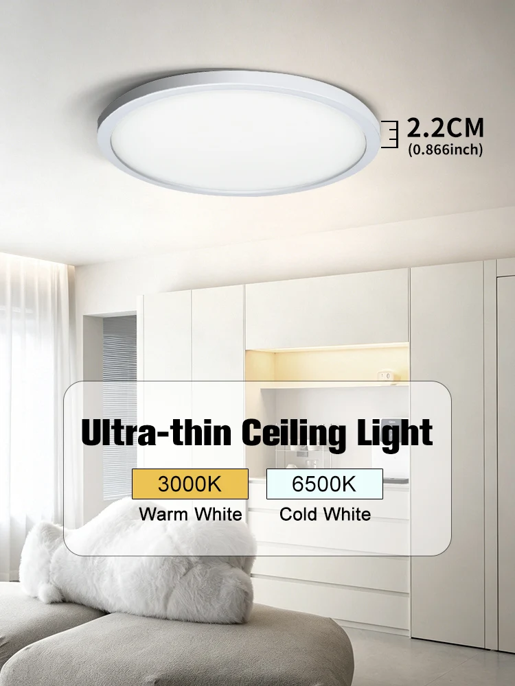 MARPOU 2 cm ultradünne LED-Rundleuchte, warm-/kaltweiße LED-Deckenleuchte, Schlafzimmer, Küche, Flur, Heimbeleuchtung, kein Flimmern
