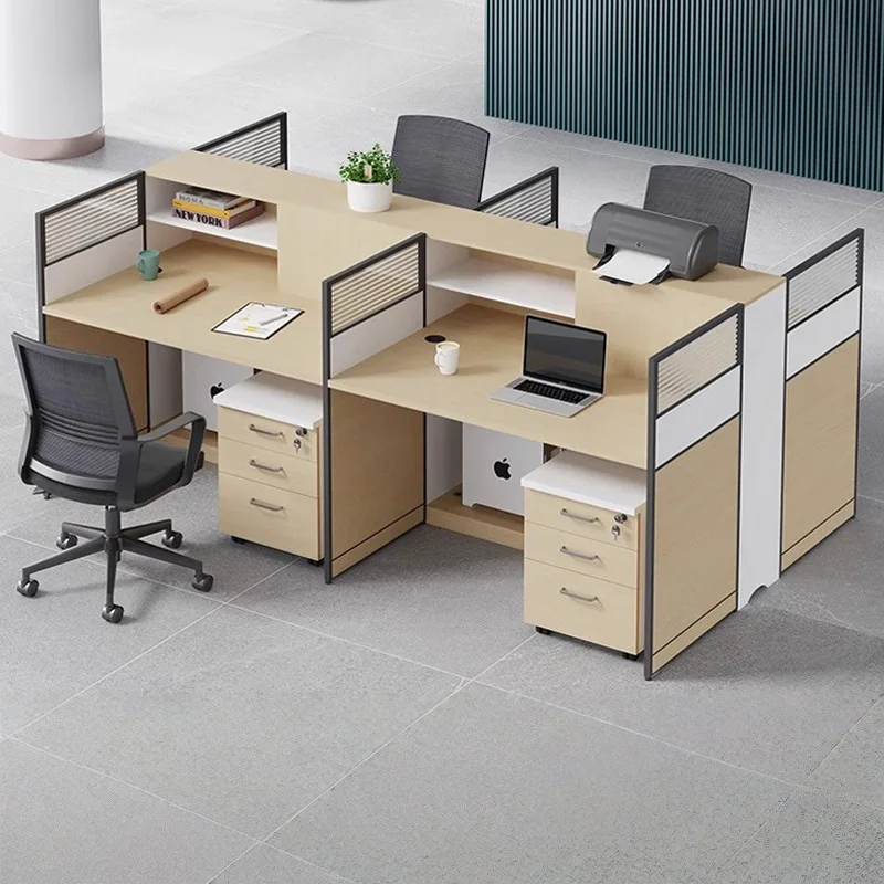 Double Sitting Screen Desk Modern Simple Office Partition Station With Three-layer Drawer Cabinet Bookshelf Staff