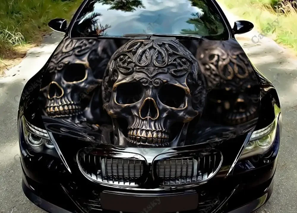 Mechanical Steampunk  Skull Car Hood Vinyl Stickers Wrap Vinyl Film Engine Cover Decals Sticker on Car Auto Accessories