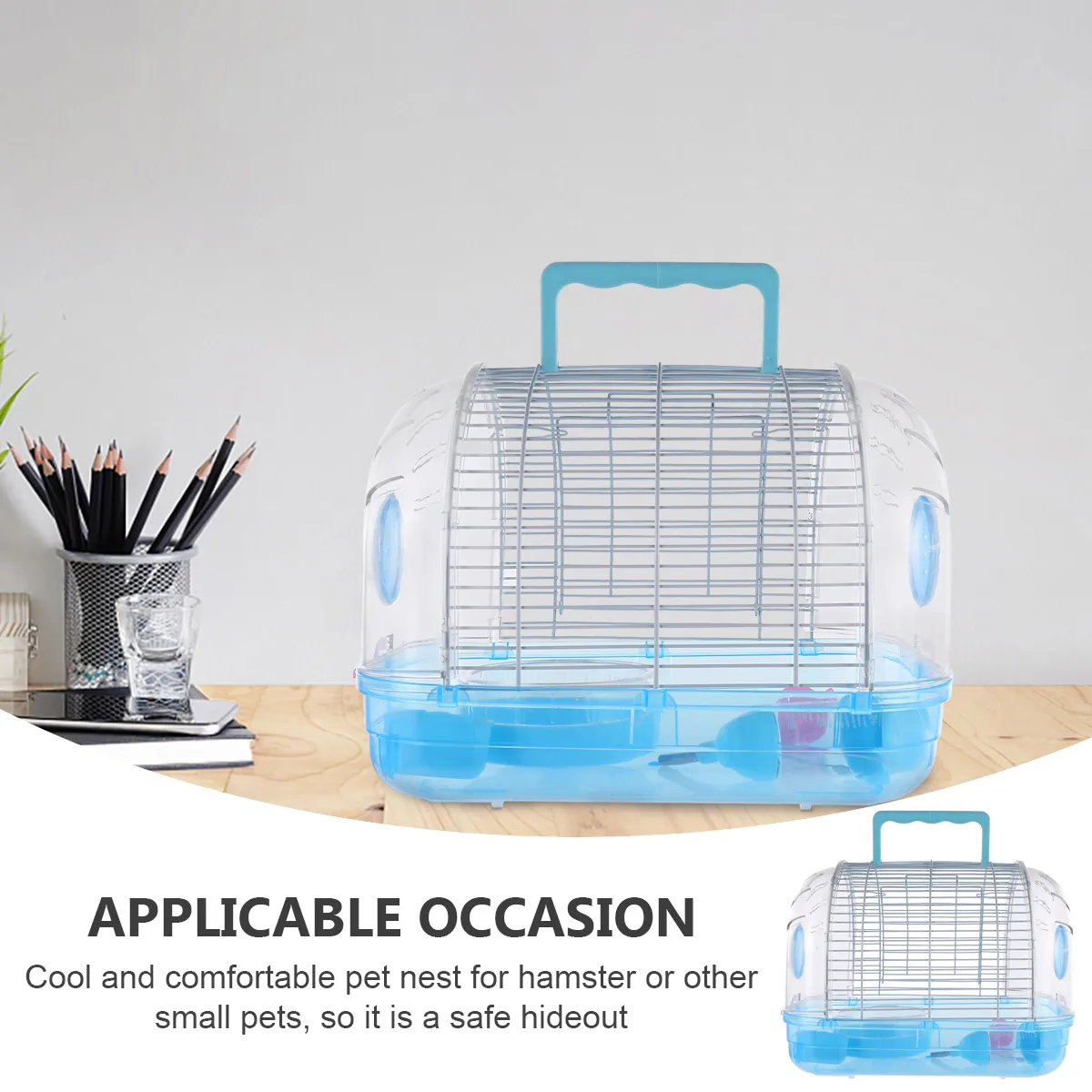 

Portable Pet Handcage Hamster House Blue Small Travel Hideouts Nest Bed Cage Durable Easy Clean AntiOdor Plastic Iron Pet