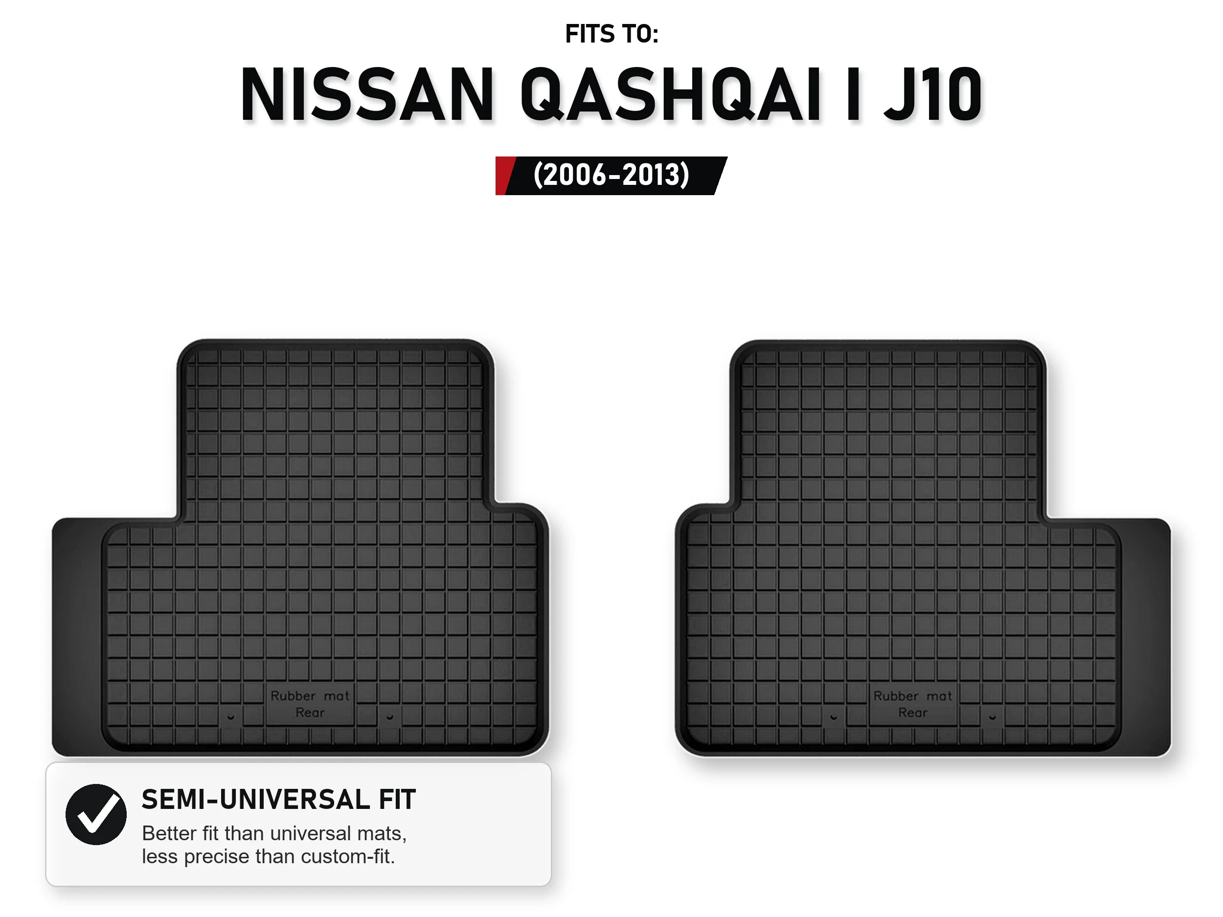 Rubberen bakmatten achteraan voor: Nissan Qashqai I J10 2006-2013, 2 stuks