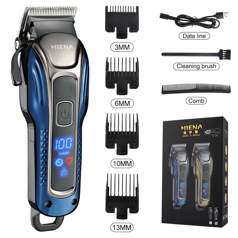 HIENA Professional Barber hair clipper Smart Display Finish Hair cutting machine Electric Hair Trimmer limit guide comb shaver