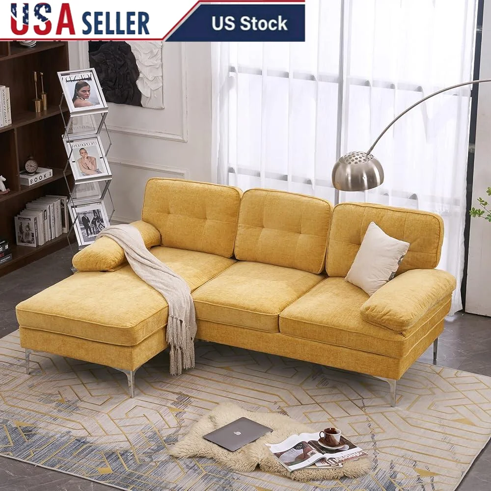 

Секционный диван L-образной формы, 3-местный раскладной диван с шезлонгом, мягкий диван из синельной ткани, гостиная, офис