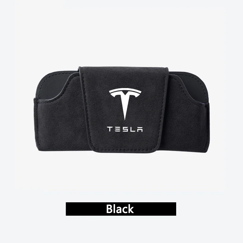 New Car Suede Leather Glasses Box Sun Visor Glasses Case Storage For Tesla Model 3 Model S X Model Y Roadster SpaceX Accessories