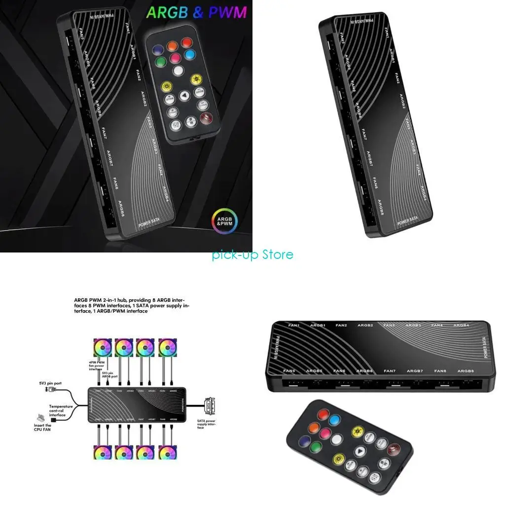 

Q5WA Space Saving Fan Hub 8 ARGB Ports, 8 PWM Ports Splitter, Optimize Cooling