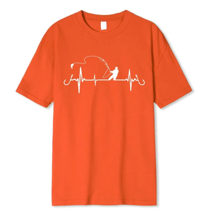 Fishing Heartbeat Novel and Interesting Pure Cotton Printed Men's and Women's Loose Casual T-shirt New Personalized T-shirt