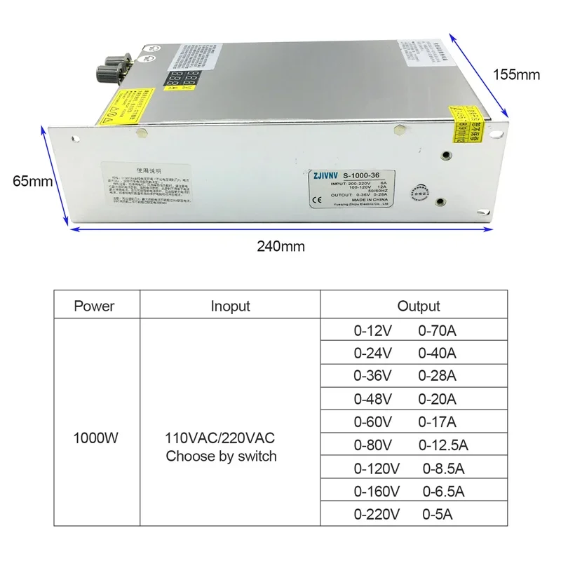 1000W Digital Display Switching Power Supply AC to DC 0-24V 0-40A Adjustable Transformer HJS-1000-0-24 0-5V PLC Control PSU #2