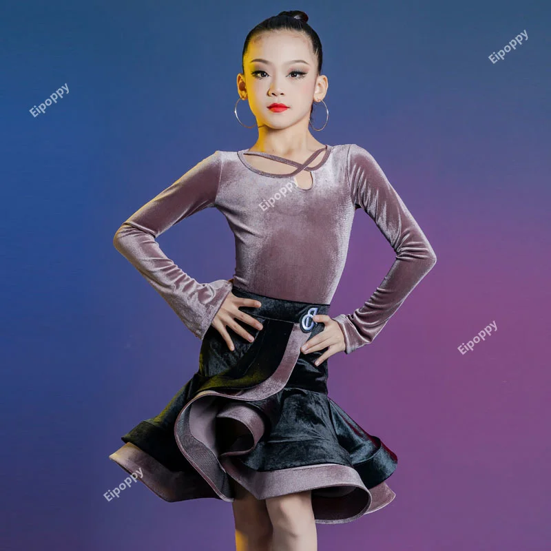 Geavanceerde Editie Kinder Latin Dance Oefenpak 2024 Herfst/Winter Nieuw Meisje Internet Beroemde Split Body Set Dansrok