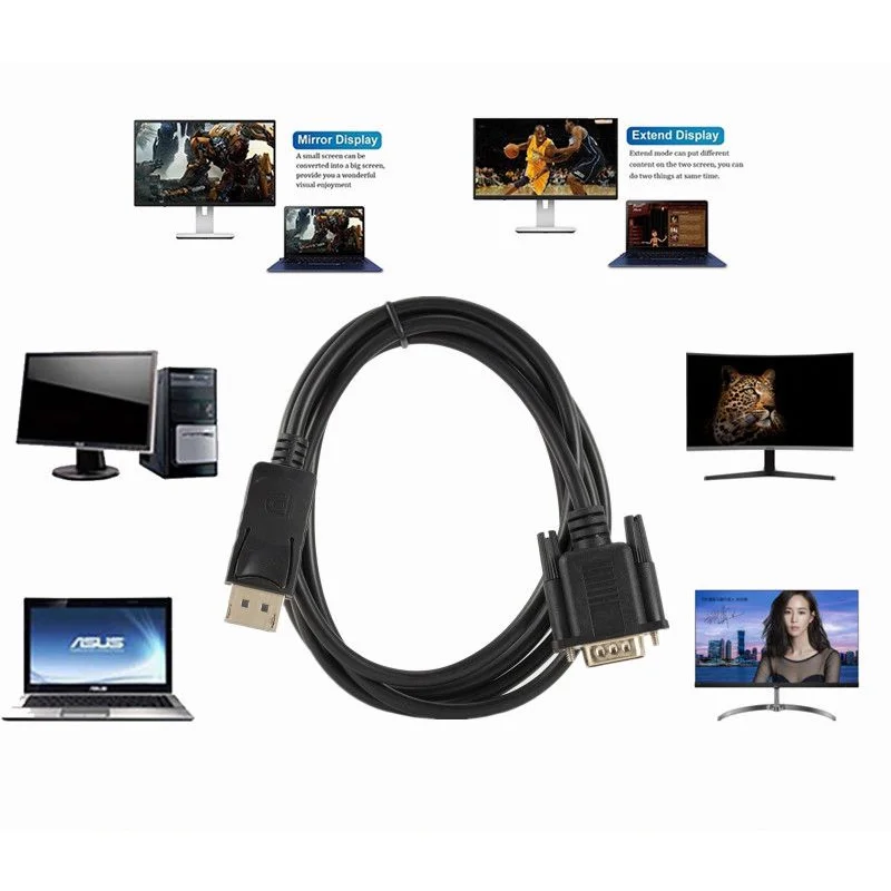 GRWIBEOU DP do Adapter VGA 1.8m kabla DisplayPort męski do VGA konwerter wideo męskiej do laptopa PC DP do projektu VGA HD 1080P