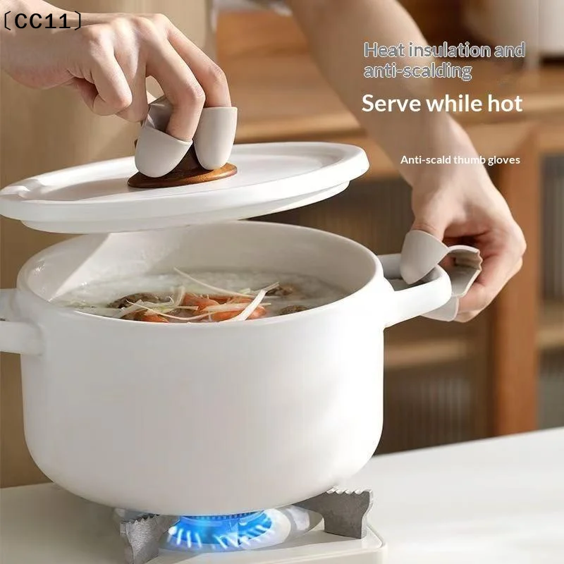 Anti-Slip Silicone Cooking Gloves, Three-Finger Heat Resistant Oven Mitts, Portable Kitchen Gadget With Built-in Clip〔CC11〕