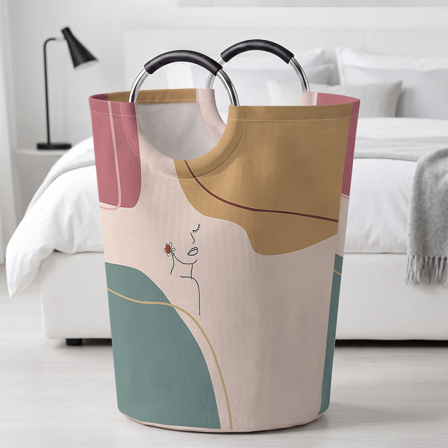 Morandi Color Block Figure Line Art Print Handheld Storage Basket, For Laundry, Bedroom & Home Sundries Storage