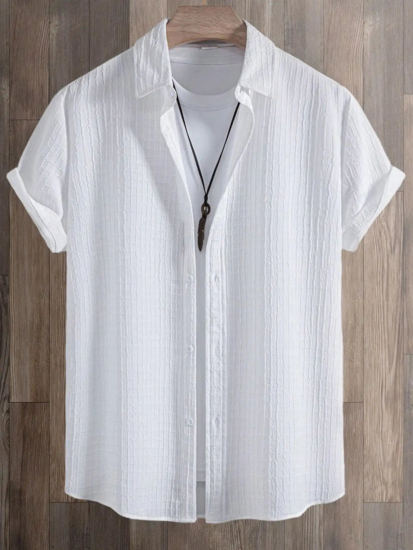 

Men's White Textured Short Sleeve Casual Shirt for Summer
