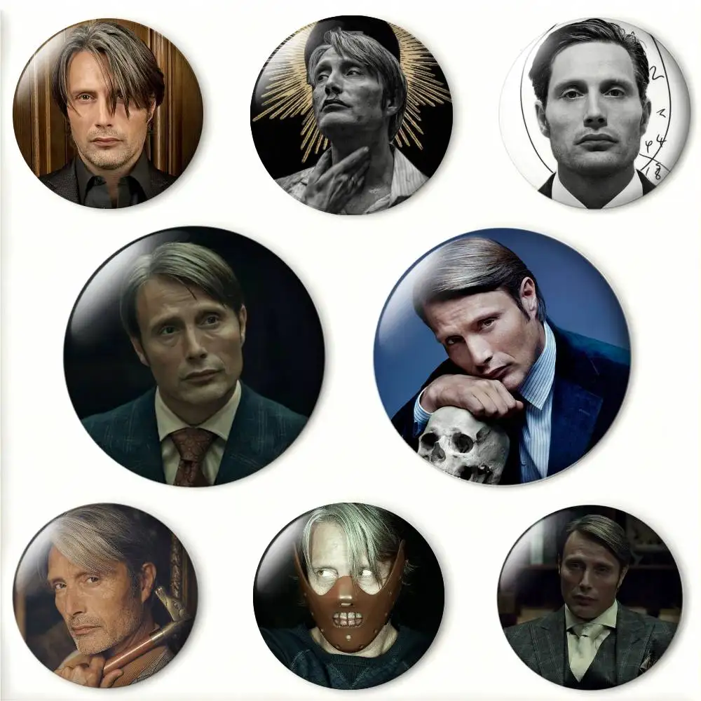 

M-Mads Mikkelsen H-Hannibal Face Laser Badge Creative Pins Brooch for Bag Clothes Hat Decor Gifts Fans Collect