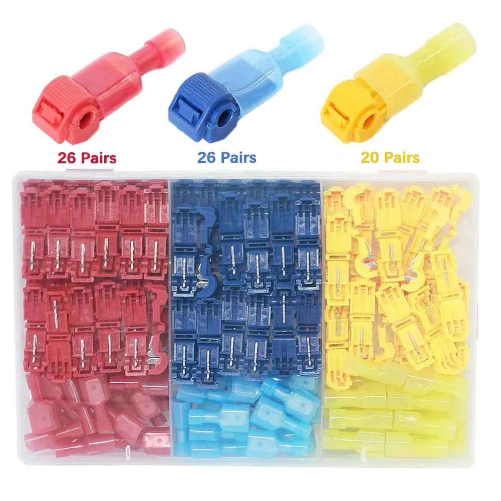 

144 шт. Т-образный разъем для быстрого сращивания проводов, клеммы для проводов, T-Tap, самозачистка с нейлоновым полностью изолированным мужским комплектом для быстрого разъема