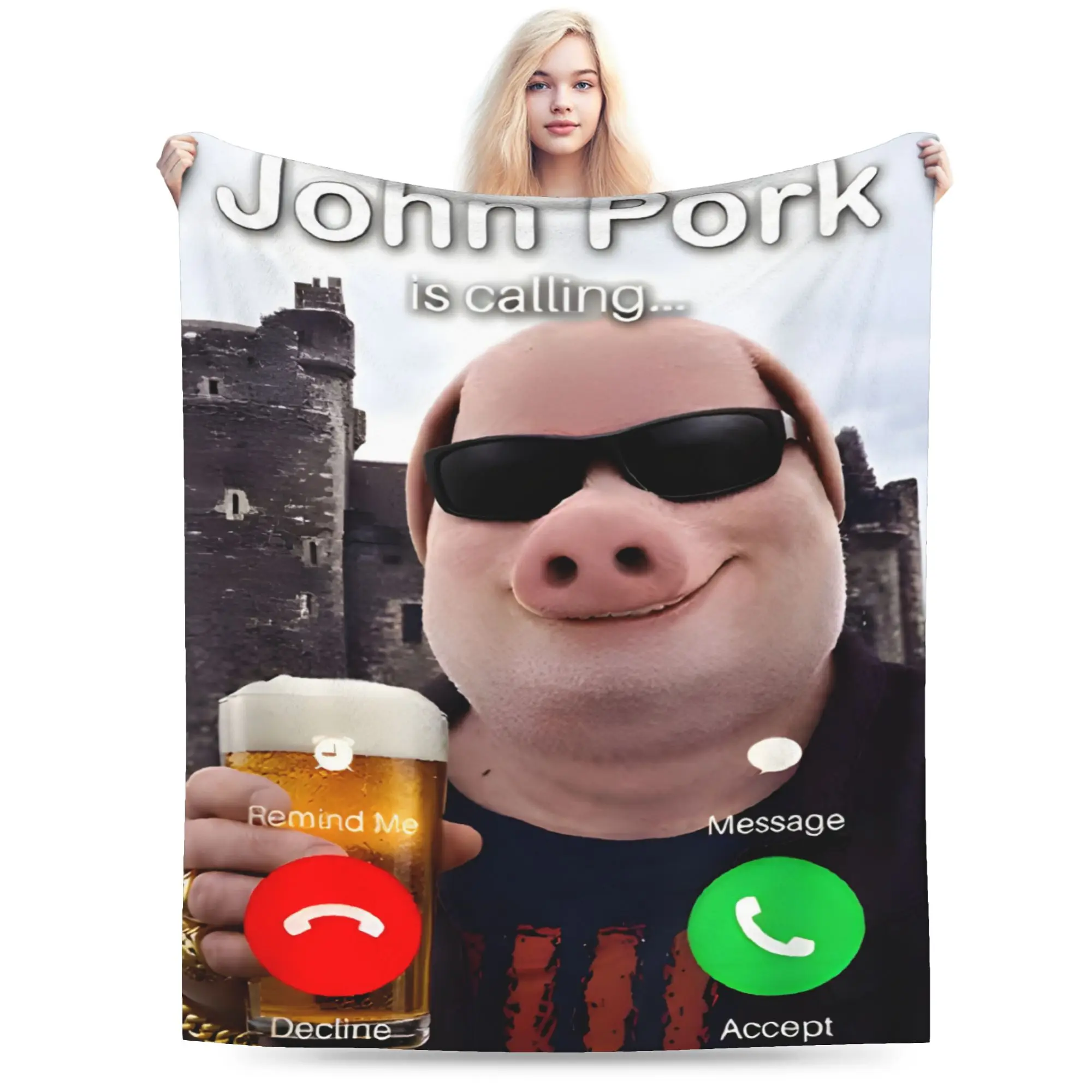 John Pork is Calling Warm Cozy Blanket For Couch Bed  Funny Throw Blanket Winter Plane Travel Flannel Bedspread