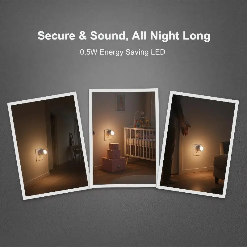2PCS LED Night Lamps with Light Sensing Mode Ideal for Baby and Kids Bedroom Decor