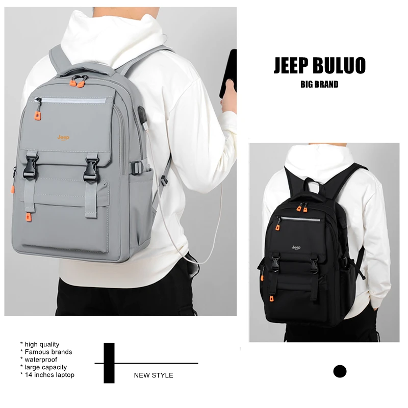 JEEP BULUO – sac à dos étanche pour ordinateur portable 14 pouces, pour étudiants, étudiants, étudiants, hommes et femmes