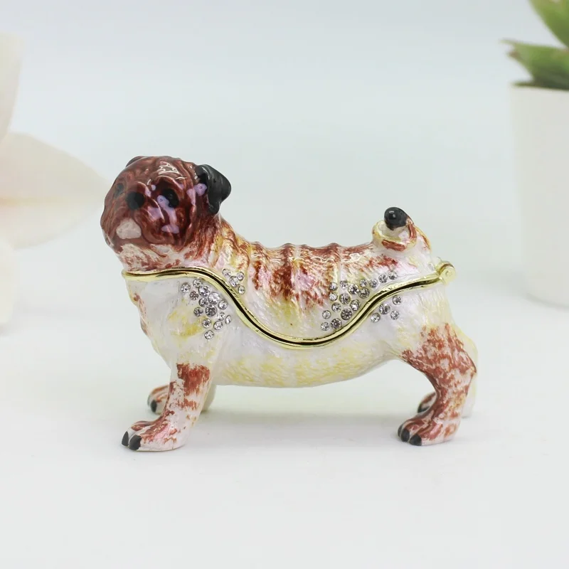 

SHINNYGIFTS Pug Dog Trinket Box Enamel Cute Animal Collectible Figurine for Small Desk Decoration Gift Box
