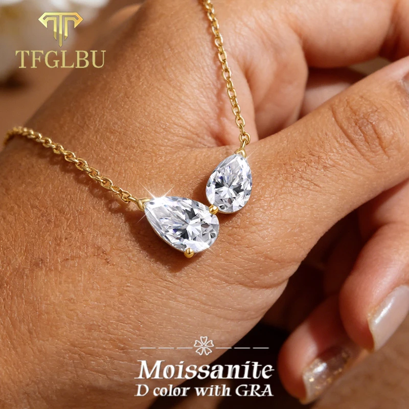 

Ожерелье TFGLBU с двойным грушевидным муассанитом для женщин, подвеска с лабораторным бриллиантом, 100% серебро 925 пробы, изысканные ювелирные изделия оптом