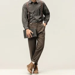 New High-quality Men's Pants Trendy Japanese Vintage Overalls Straight Casual Straps Trousers Autumn Gentlemen Amekaji Workwear