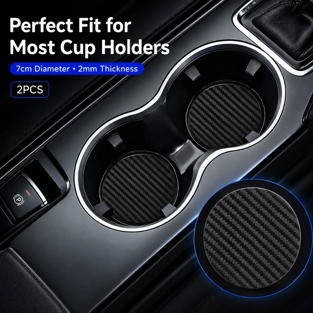 2Pcs Car Coaster Water Cup Mat Carbon fiber Leather Non-Slip Pad Car Accessories Universal Auto Bottle Holder Cover Car Styling