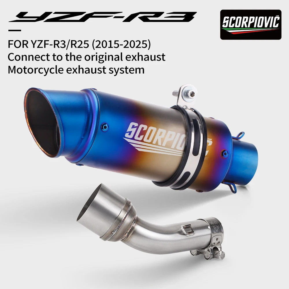 FOR YZF-R3 R25 R3 (2015-2025) motorcycle connected to original exhaust pipe integrated center and rear exhaust complete set 51mm