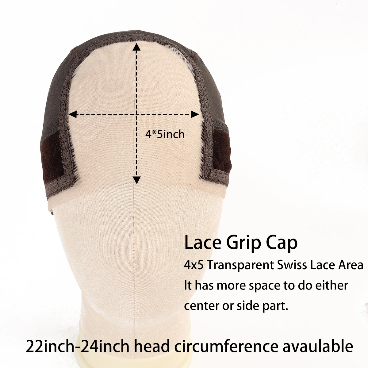 قبعة شعر مستعار من الدانتيل مع شريط قبضة للحفاظ على الباروكات في مكان، دانتيل شفاف أوسع 4 × 5 للشعر المستعار الأمامي من الدانتيل