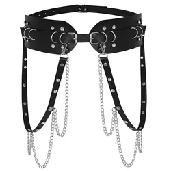 DIEZI Punk Vintage Sexy Waist Chain Black Leather Rhinestone Belt Belly Multilayer Body Chains Jewelry Accessories Women Men