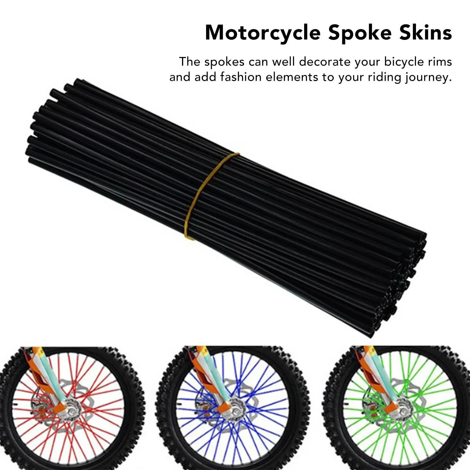 72pcs Bicycle Spoke Skins Decorative Universal Wheel Spoke Wraps Trim for Mountain Dirt Bike Black