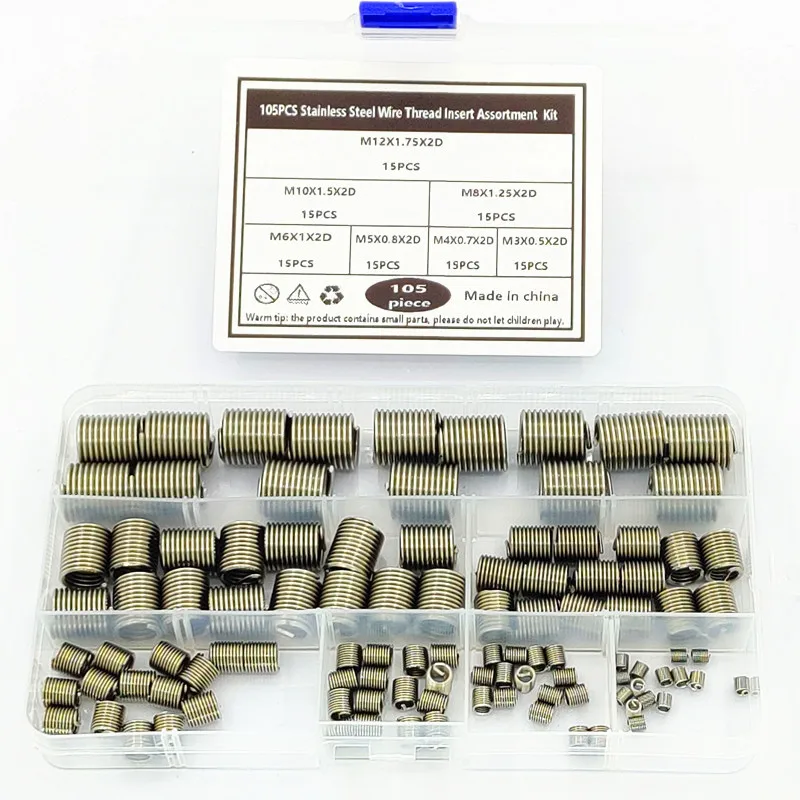 105pcsThreaded sheathM3-M12Series304Stainless steel threaded inserts boxed set