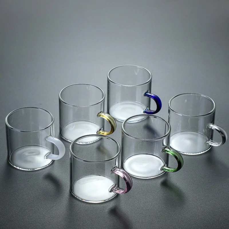 Taza de té de vidrio transparente con asa, juego de tazas de té de Kung Fu, maestro, gruesa resistente al calor con asa, copas de vino y café verde