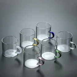 Transparent Glass Teacup with Handle, Kung Fu Tea Cup Set, Master, Thick Heat-Resistant with Handle, Green Coffee Wine Glasses