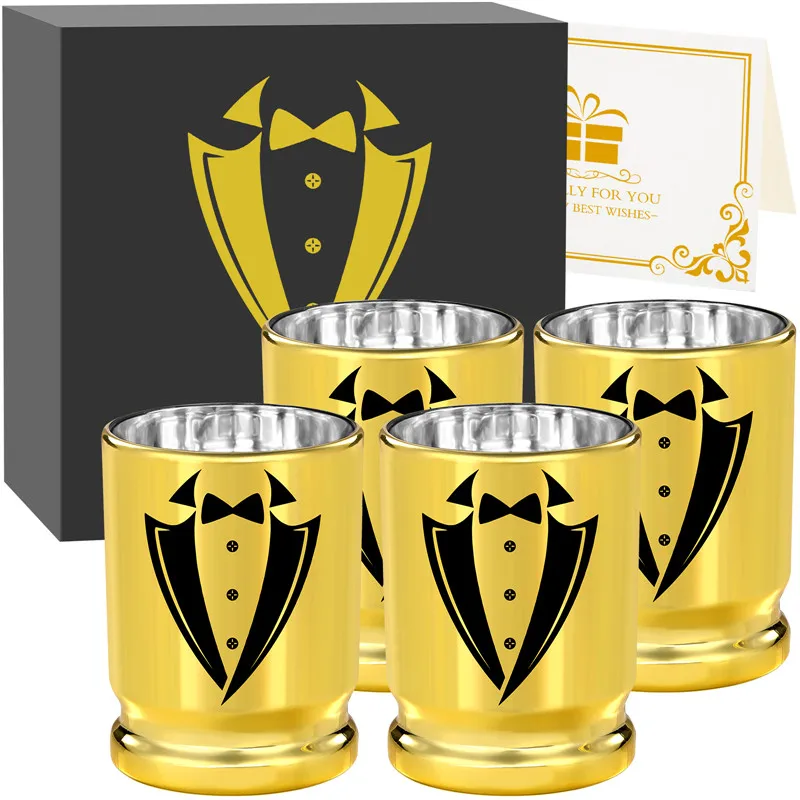 

50 Caliber Bullet Shot Cups Best Man Golden Plastic Shot Glasses for Groomsmen Brother Wedding Party Valentine's Day Gift Set