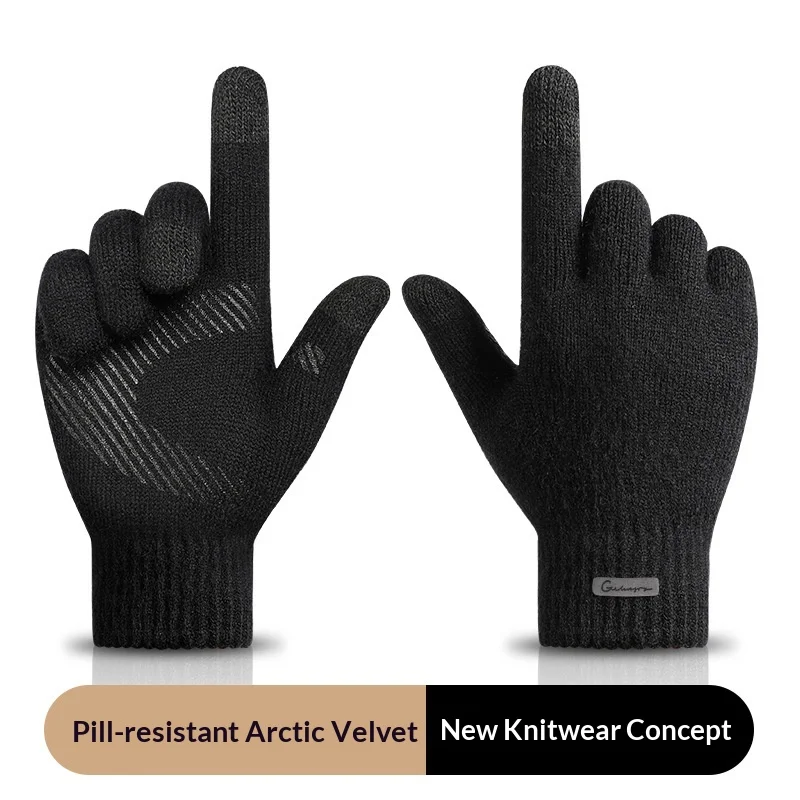 قفازات محبوكة الرياضة في الهواء الطلق ركوب الخيل عدم الانزلاق سميكة الشتاء مقاومة البرد يندبروف قفازات شاشة لمس دافئة الرجال