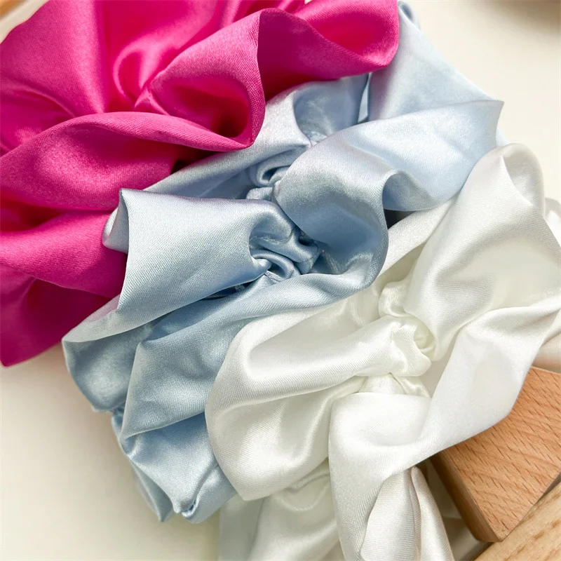 Fashion Women Girls Silk Satin Hair Scrunchies Solid Color Stretch Elastic Hair Tie Simple Elegant Rubber Band Ponytail Holder