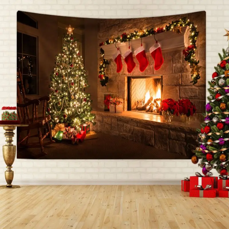 VIKAMA Fairy Tale Snow Scene Christmas Tapestry, Magical Wall Hanging Background Cloth for Living Room Festive Aesthetic Decor