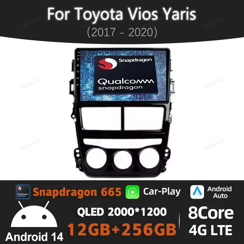 Android 14 Carplay Auto For Toyota Vios Yaris MT 2017 2018 2019 2020 Car Radio Multimedia Video Player 4G WIFI NAVI GPS QLED DSP