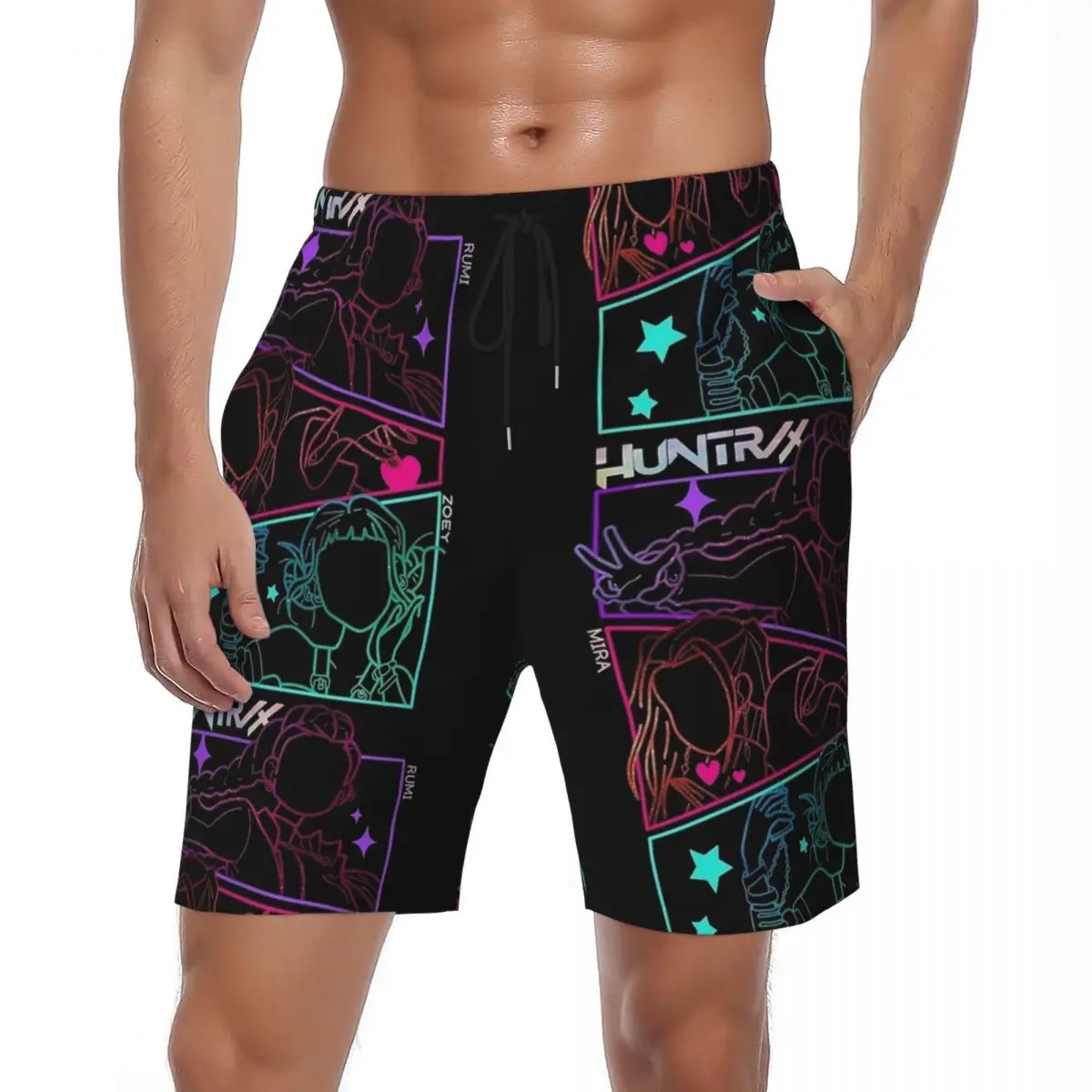 Huntrix Anime Gym Shorts Summer Sports Fitness Beach Short Pants Men Fast Dry Hawaii Printed Plus Size Swim Trunks