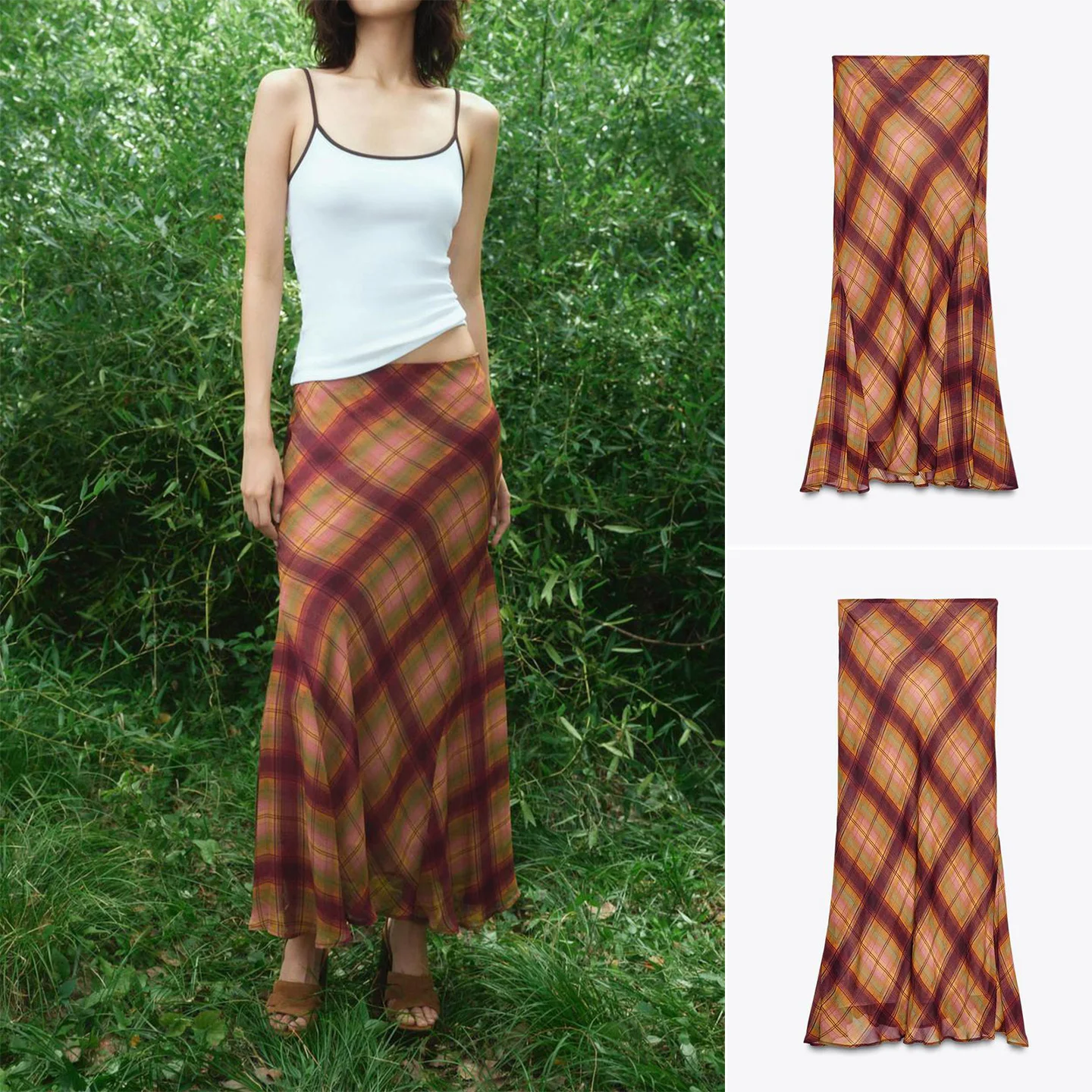 

Новое осеннее поступление, повседневная длинная юбка трапециевидной формы с клетчатым дизайном, юбка-миди со средней талией для женщин Ci Commute, повседневная одежда